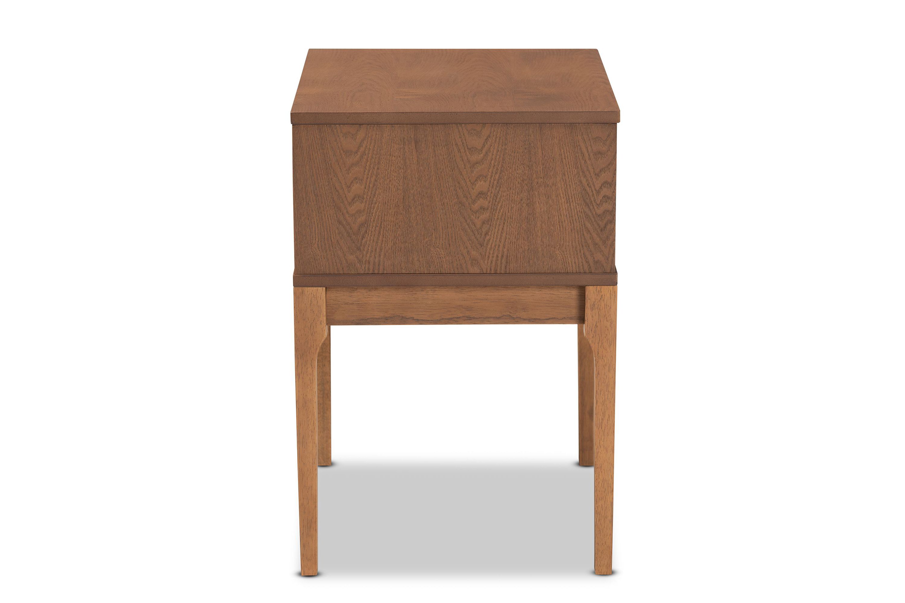 Ramiel Mid-Century Modern Ash Walnut Finished Wood and Rattan 1-Drawer Nightstand