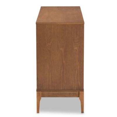 Ramiel Mid-Century Modern Ash Walnut Finished Wood and Rattan 6-Drawer Dresser