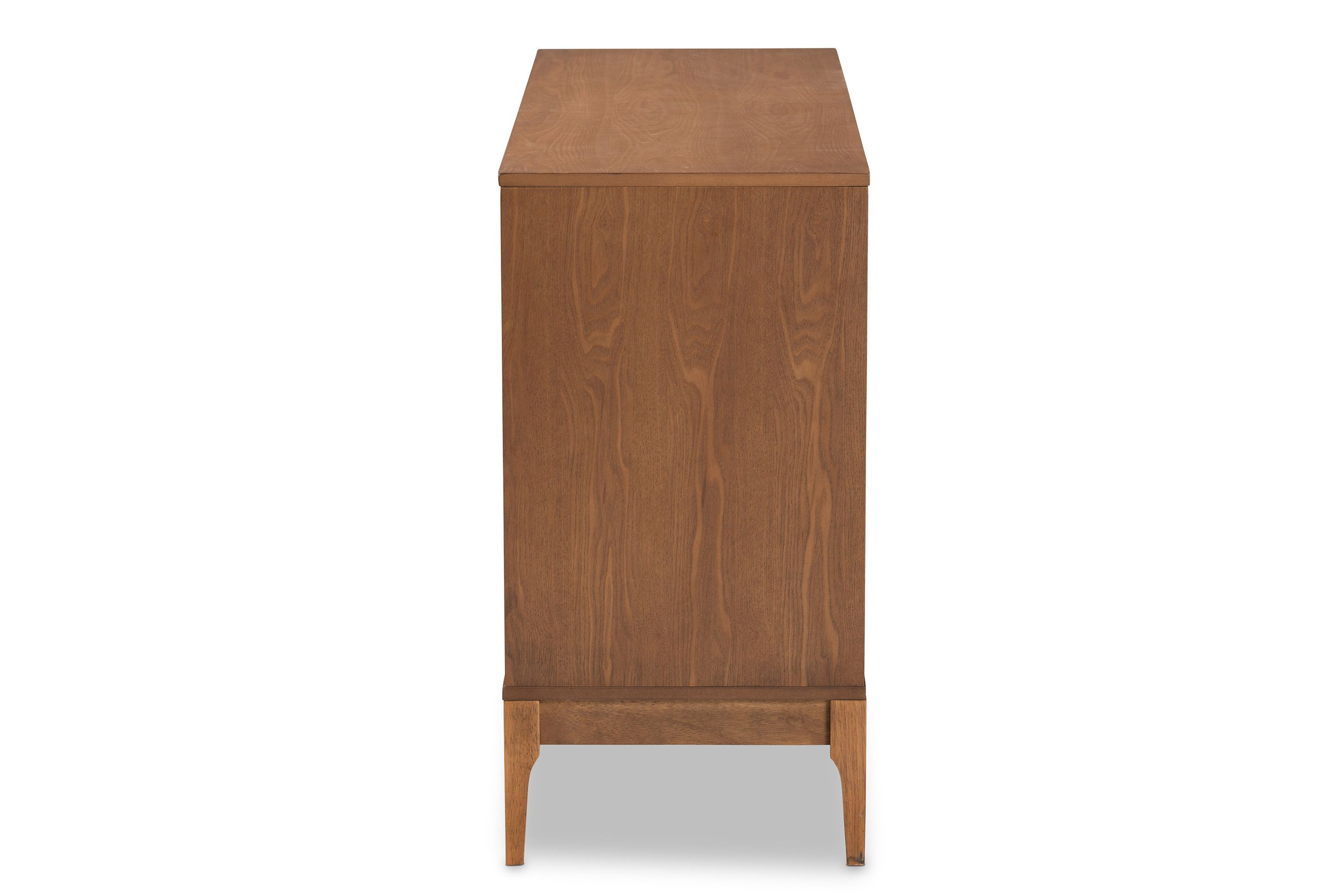 Ramiel Mid-Century Modern Ash Walnut Finished Wood and Rattan 6-Drawer Dresser