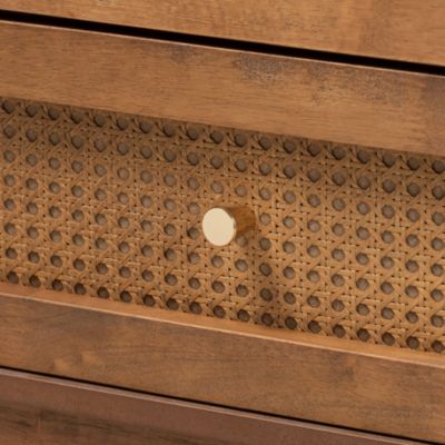 Ramiel Mid-Century Modern Ash Walnut Finished Wood and Rattan 6-Drawer Dresser