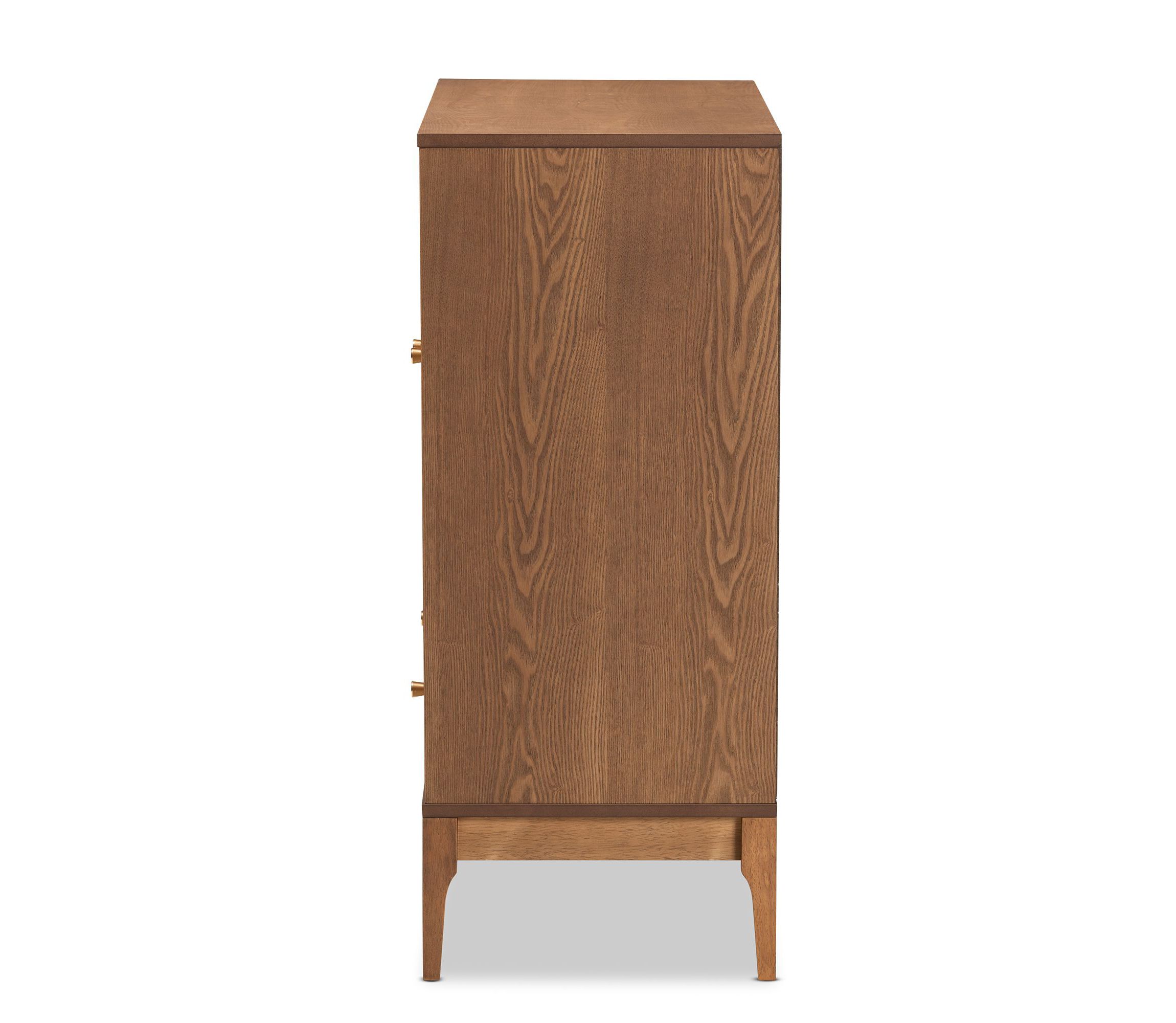 Ramiel Mid-Century Modern Ash Walnut Finished Wood and Rattan 1-Drawer Sideboard