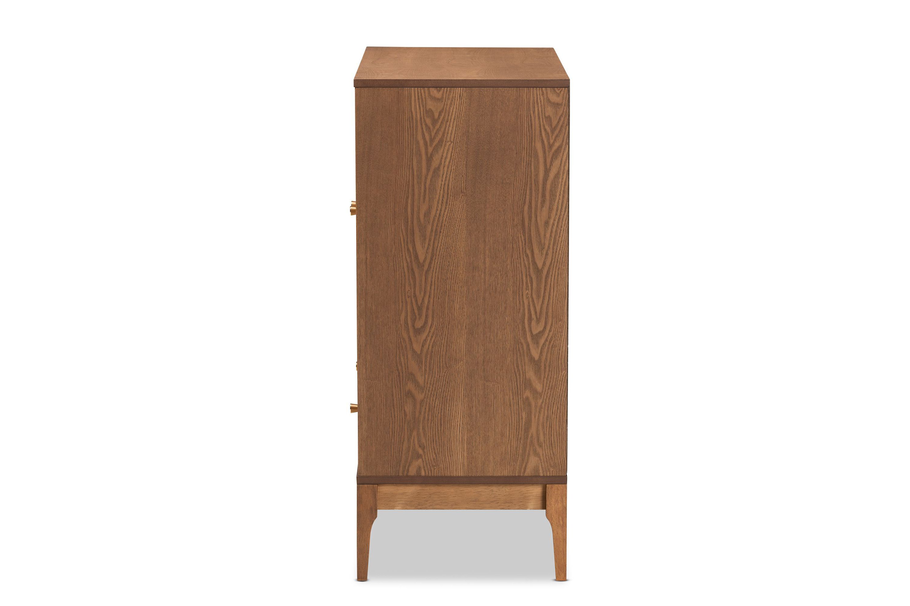 Ramiel Mid-Century Modern Ash Walnut Finished Wood and Rattan 1-Drawer Sideboard