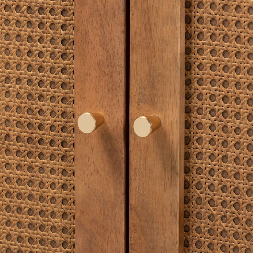 Ramiel Mid-Century Modern Ash Walnut Finished Wood and Rattan 1-Drawer Sideboard