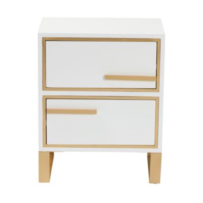 Giolla Contemporary Glam and Luxe White Finished Wood and Gold Metal 2-Drawer End Table