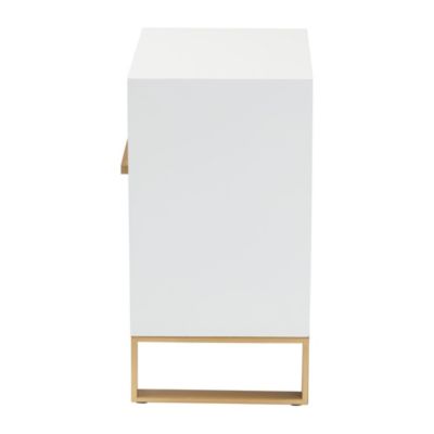 Giolla Contemporary Glam and Luxe White Finished Wood and Gold Metal 2-Drawer End Table