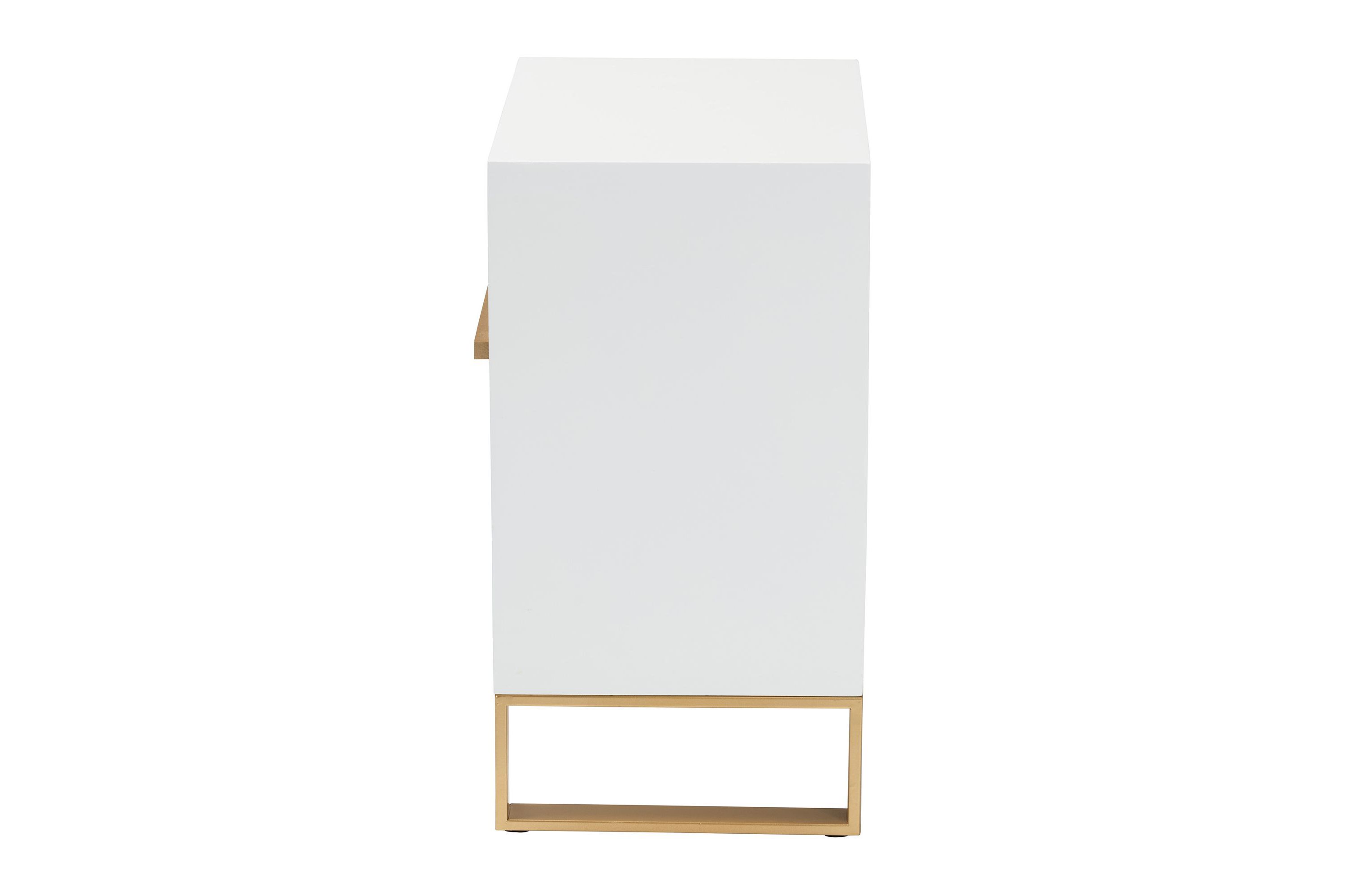 Giolla Contemporary Glam and Luxe White Finished Wood and Gold Metal 2-Drawer End Table