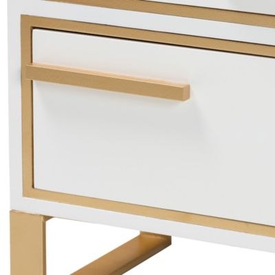 Giolla Contemporary Glam and Luxe White Finished Wood and Gold Metal 2-Drawer End Table