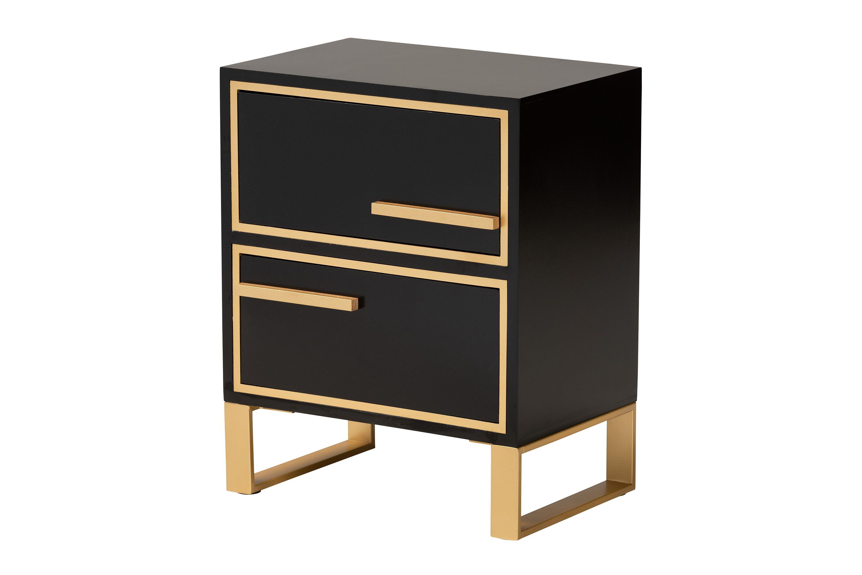 Giolla Contemporary Glam and Luxe Black Finished Wood and Gold Metal 2-Drawer End Table