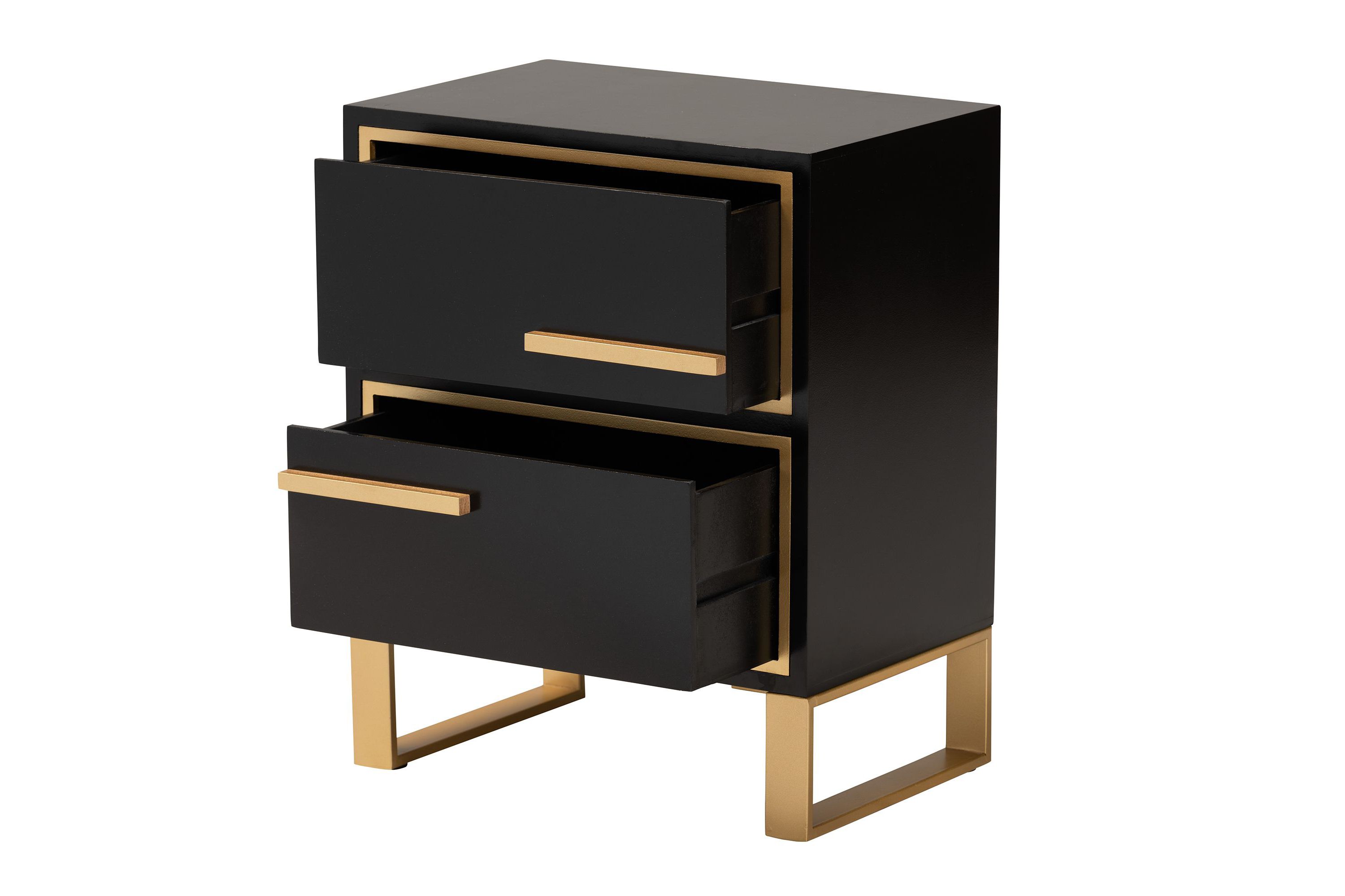 Giolla Contemporary Glam and Luxe Black Finished Wood and Gold Metal 2-Drawer End Table