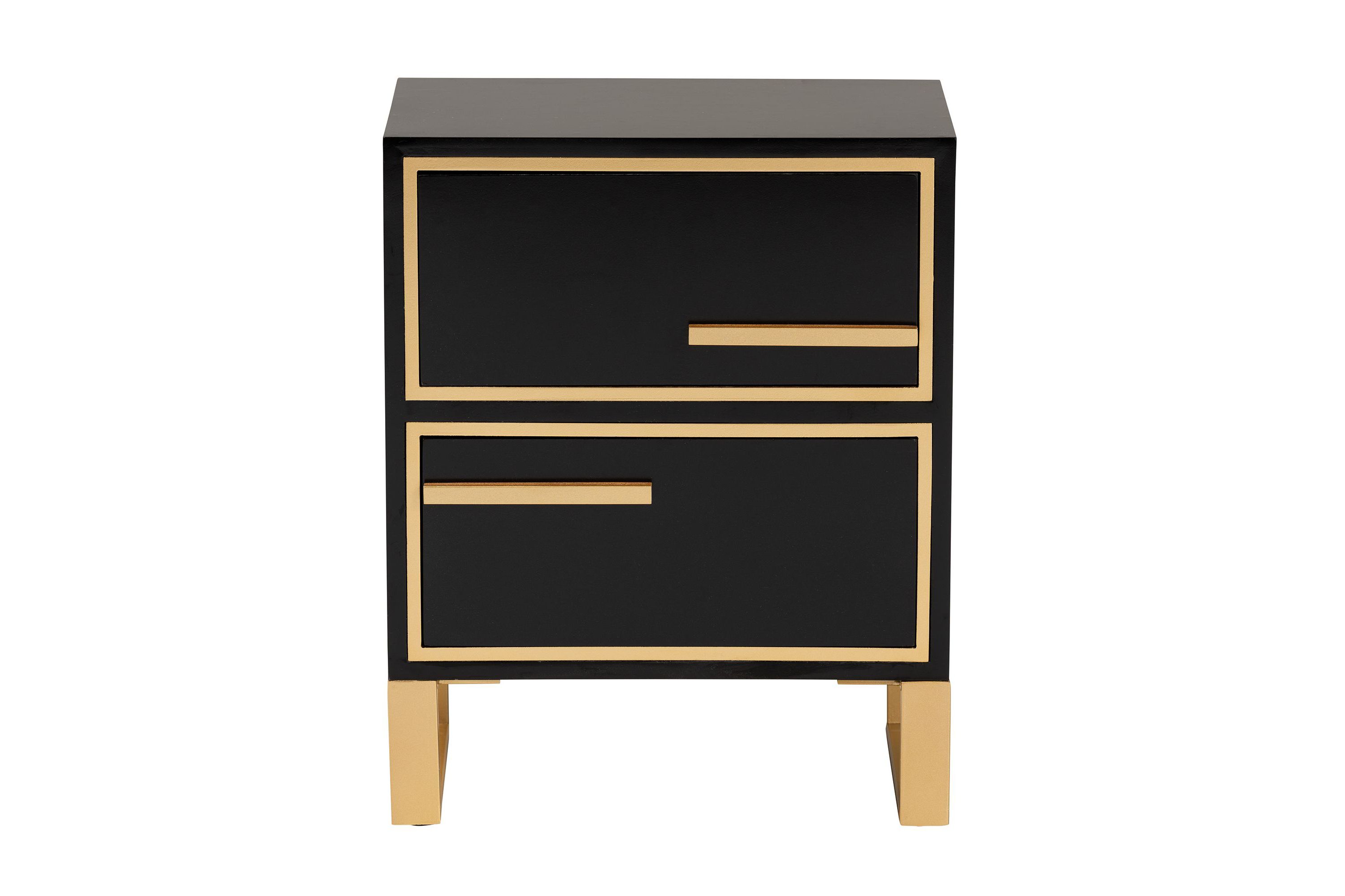 Giolla Contemporary Glam and Luxe Black Finished Wood and Gold Metal 2-Drawer End Table