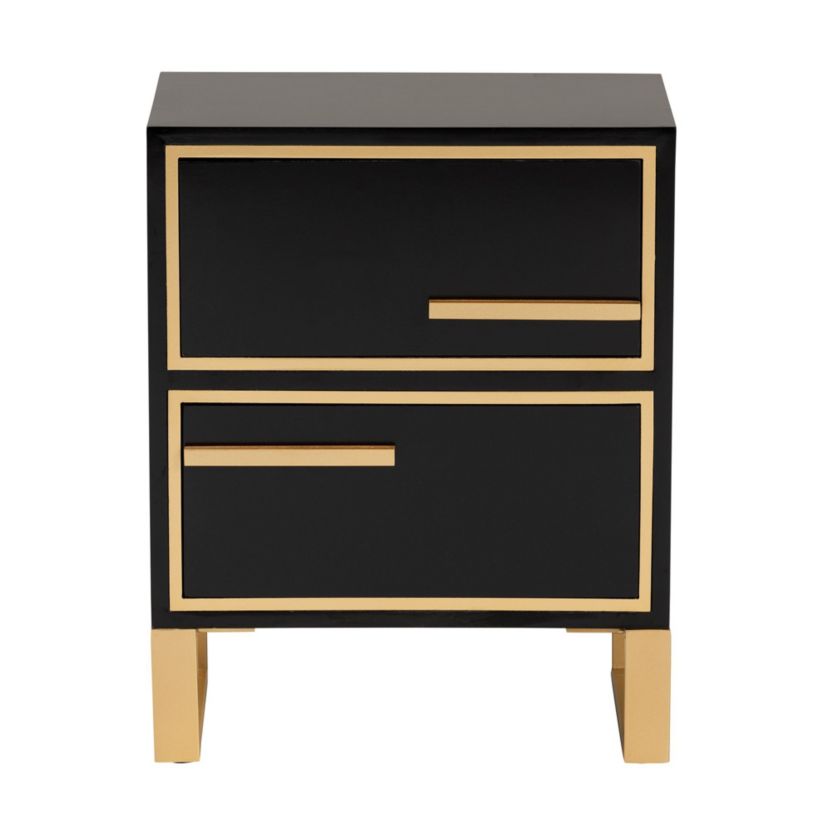 Giolla Contemporary Glam and Luxe Black Finished Wood and Gold Metal 2-Drawer End Table