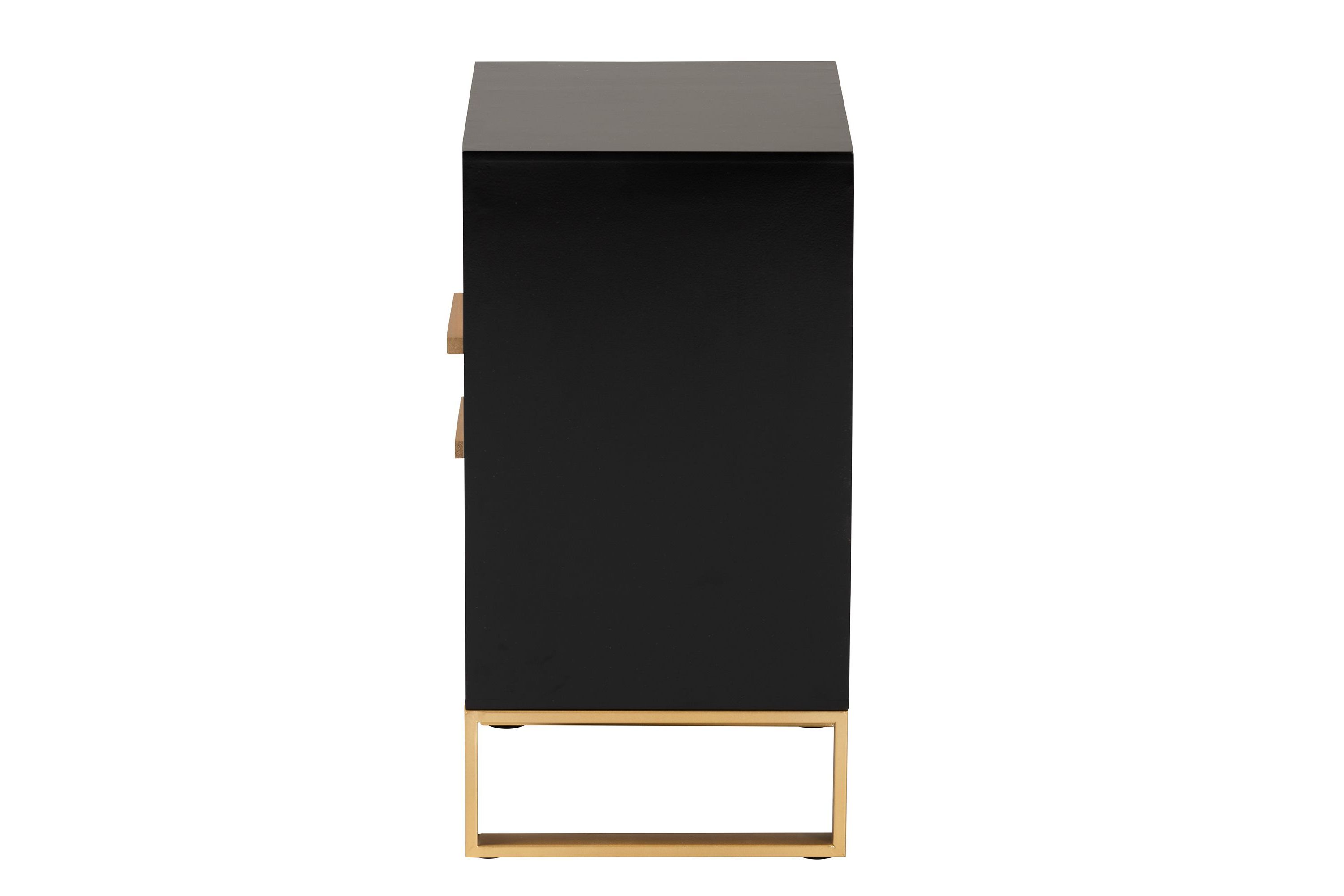 Giolla Contemporary Glam and Luxe Black Finished Wood and Gold Metal 2-Drawer End Table