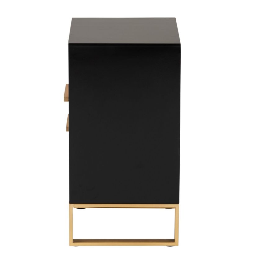 Giolla Contemporary Glam and Luxe Black Finished Wood and Gold Metal 2-Drawer End Table