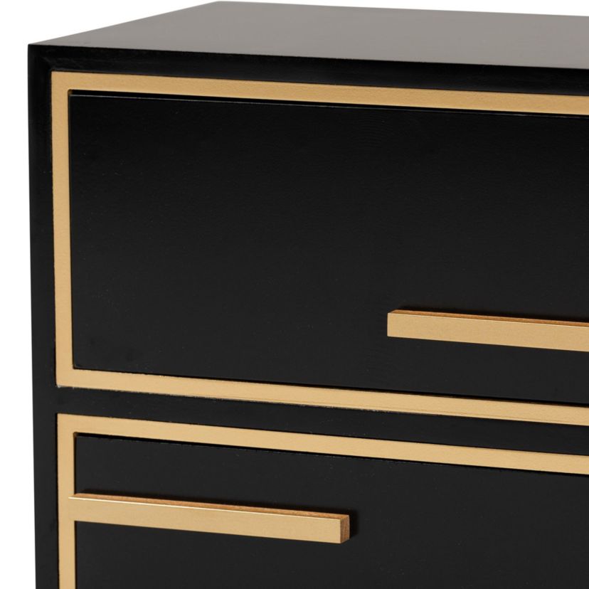 Giolla Contemporary Glam and Luxe Black Finished Wood and Gold Metal 2-Drawer End Table