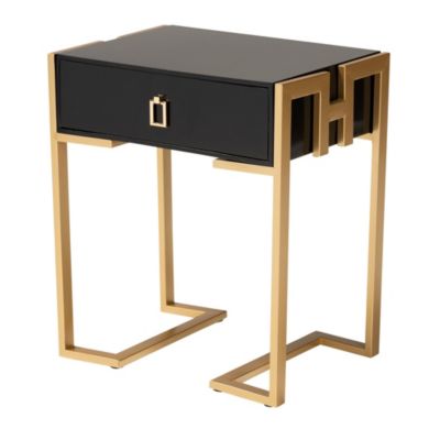 Luna Contemporary Glam and Luxe Black Finished Wood and Gold Metal End Table