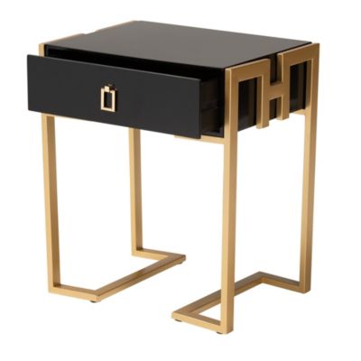 Luna Contemporary Glam and Luxe Black Finished Wood and Gold Metal End Table