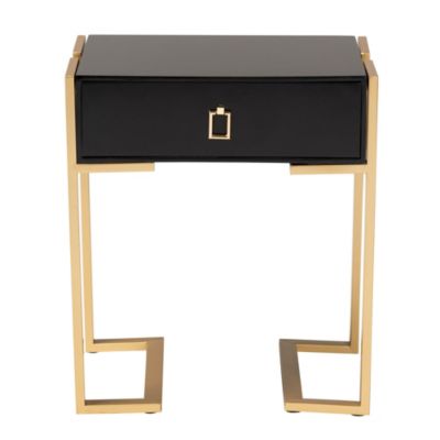 Luna Contemporary Glam and Luxe Black Finished Wood and Gold Metal End Table