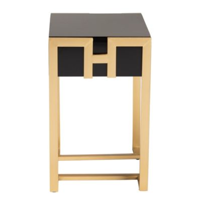 Luna Contemporary Glam and Luxe Black Finished Wood and Gold Metal End Table
