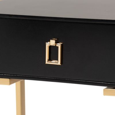 Luna Contemporary Glam and Luxe Black Finished Wood and Gold Metal End Table