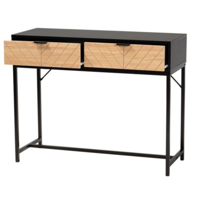 Jacinth Modern Industrial Two-Tone Black and Natural Brown Finished Wood and Black Metal 2-Drawer Console Table