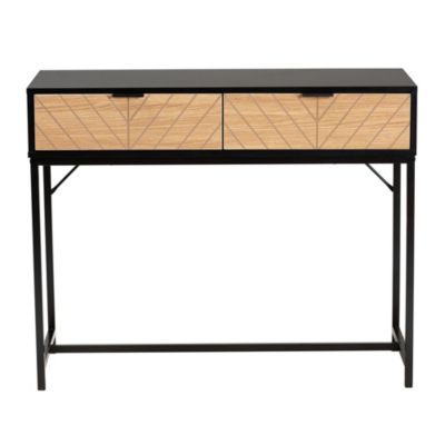 Jacinth Modern Industrial Two-Tone Black and Natural Brown Finished Wood and Black Metal 2-Drawer Console Table