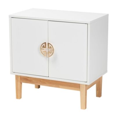 Kamana Modern and Contemporary Two-Tone White and Oak Brown Finished Wood and Gold Metal 2-Door Storage Cabinet