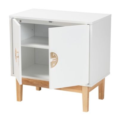 Kamana Modern and Contemporary Two-Tone White and Oak Brown Finished Wood and Gold Metal 2-Door Storage Cabinet