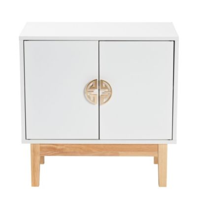 Kamana Modern and Contemporary Two-Tone White and Oak Brown Finished Wood and Gold Metal 2-Door Storage Cabinet