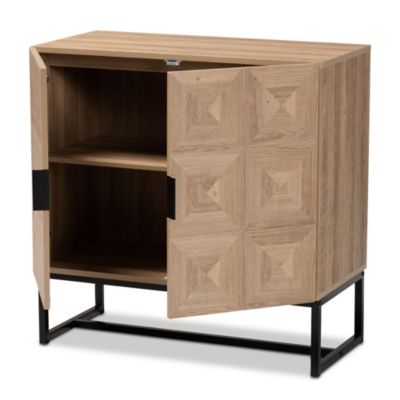 Darien Modern and Contemporary Natural Brown Finished Wood and Black Metal 2-Door Storage Cabinet