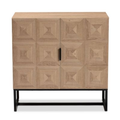 Darien Modern and Contemporary Natural Brown Finished Wood and Black Metal 2-Door Storage Cabinet