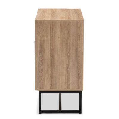 Darien Modern and Contemporary Natural Brown Finished Wood and Black Metal 2-Door Storage Cabinet
