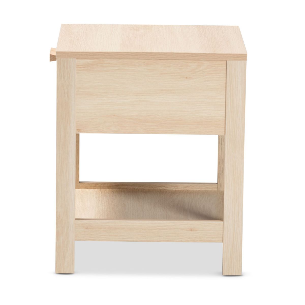 Sebille Mid-Century Modern Light Brown Finished Wood 1-Drawer End Table with Natural Rattan