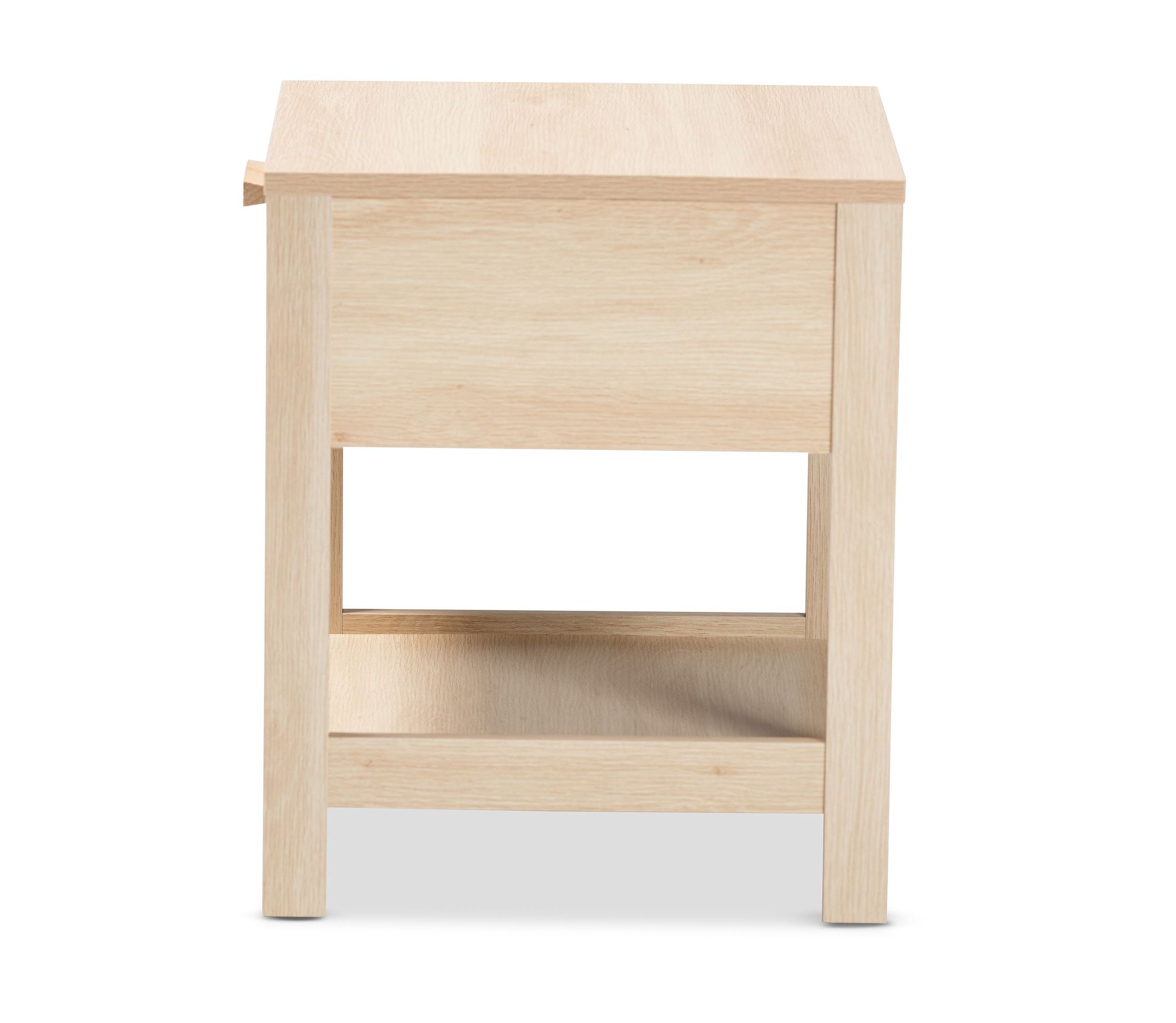 Sebille Mid-Century Modern Light Brown Finished Wood 1-Drawer End Table with Natural Rattan