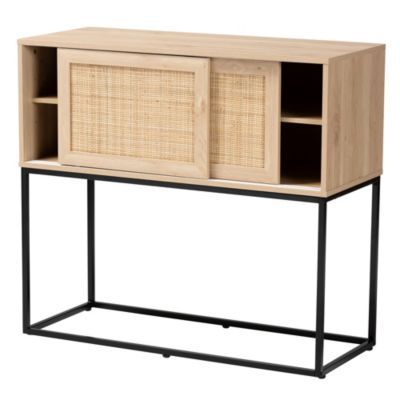 Amelia Mid-Century Modern Transitional Natural Brown Finished Wood and Natural Rattan Sideboard Buffet