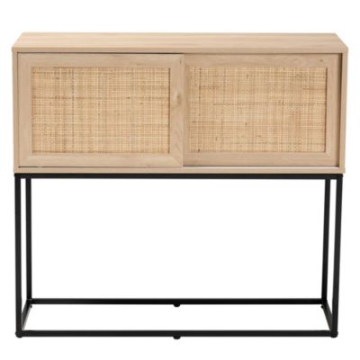 Amelia Mid-Century Modern Transitional Natural Brown Finished Wood and Natural Rattan Sideboard Buffet