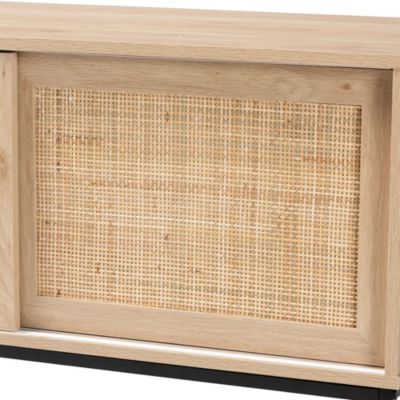 Amelia Mid-Century Modern Transitional Natural Brown Finished Wood and Natural Rattan Sideboard Buffet