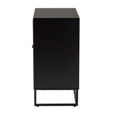 Declan Mid-Century Modern Espresso Brown Finished Wood and Natural Rattan 2-Door Storage Cabinet