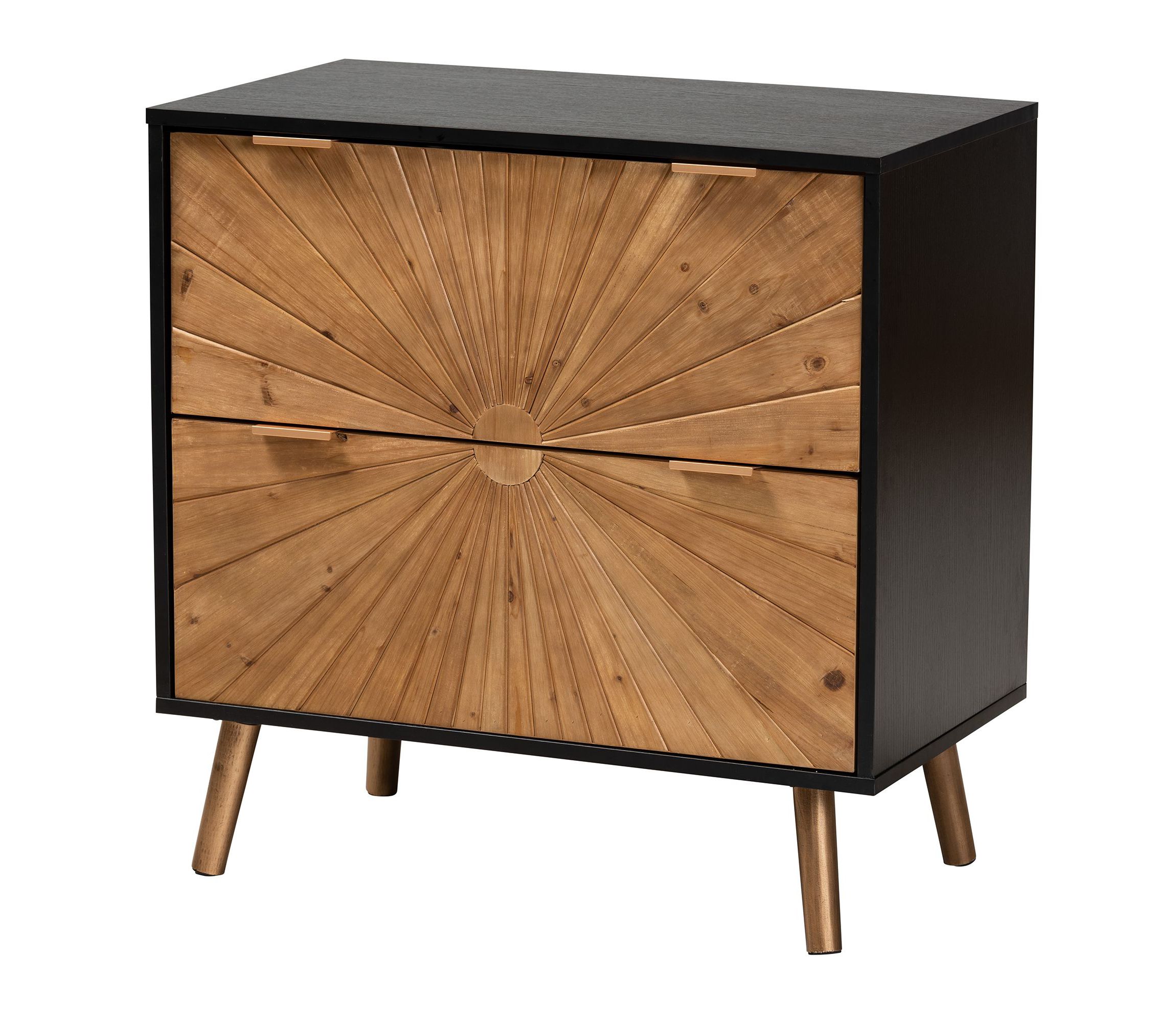 Richardson Mid-Century Transitional Two-Tone Black and Natural Brown Finished Wood 2-Drawer Storage Cabinet