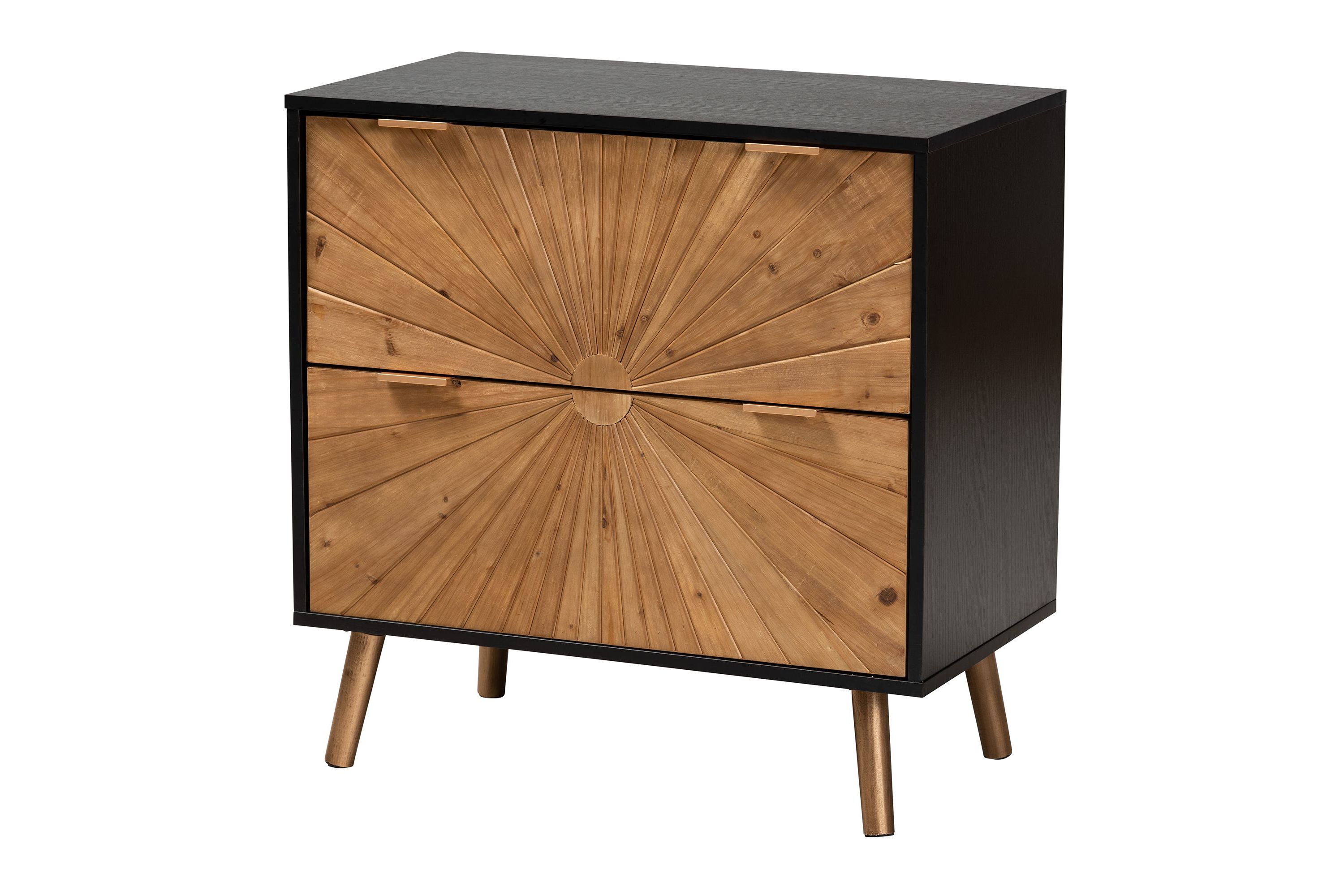 Richardson Mid-Century Transitional Two-Tone Black and Natural Brown Finished Wood 2-Drawer Storage Cabinet