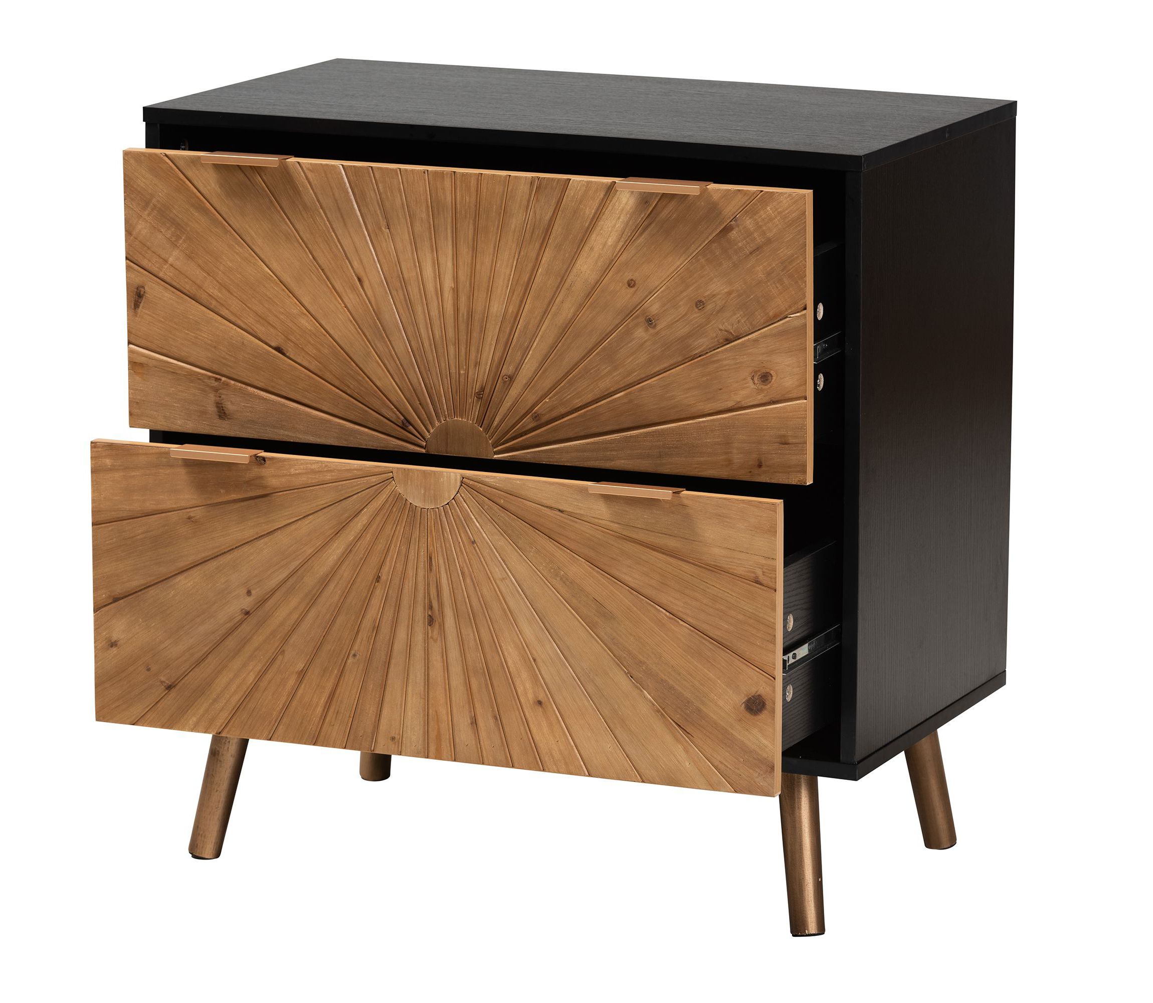 Richardson Mid-Century Transitional Two-Tone Black and Natural Brown Finished Wood 2-Drawer Storage Cabinet