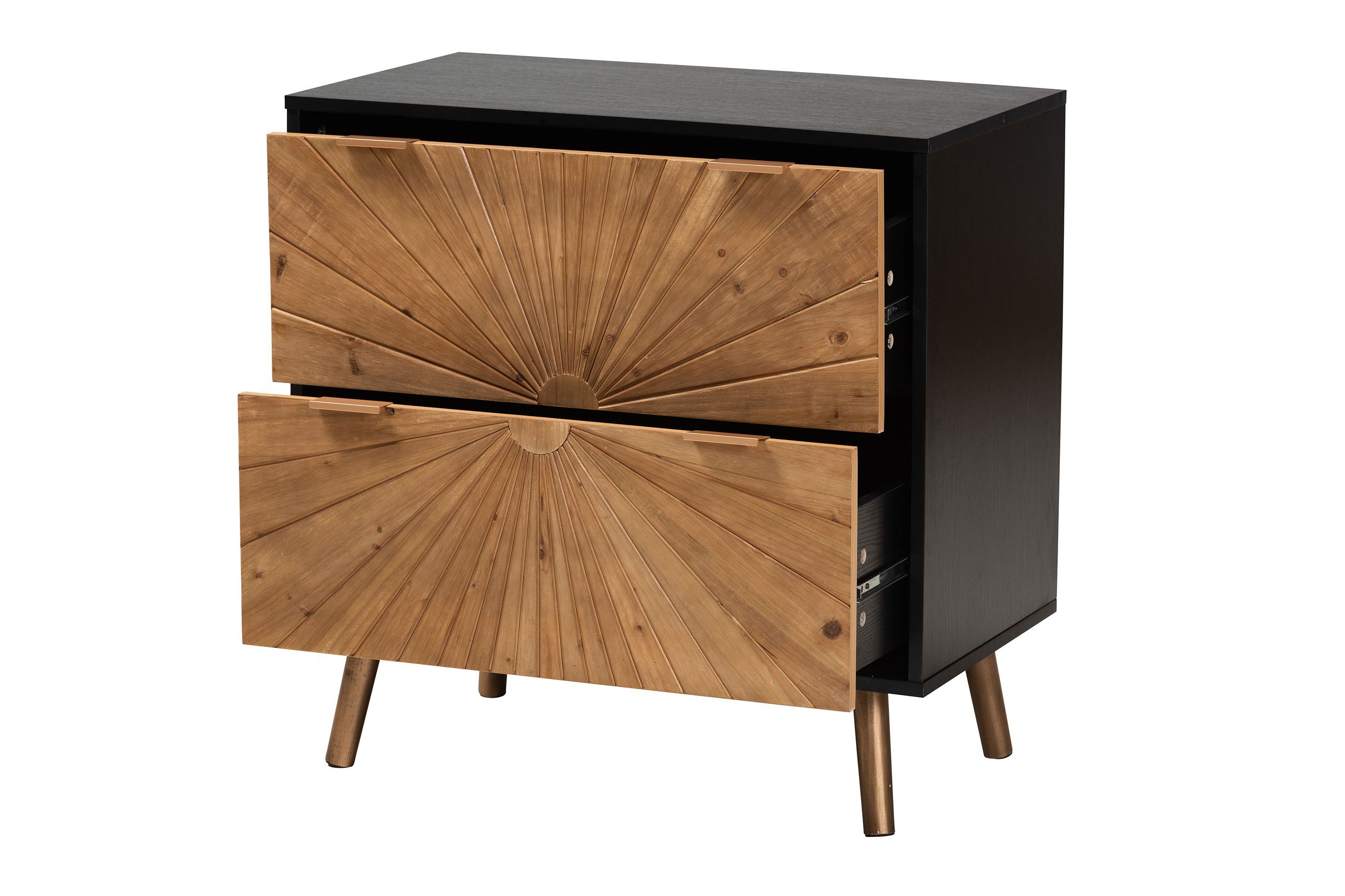 Richardson Mid-Century Transitional Two-Tone Black and Natural Brown Finished Wood 2-Drawer Storage Cabinet