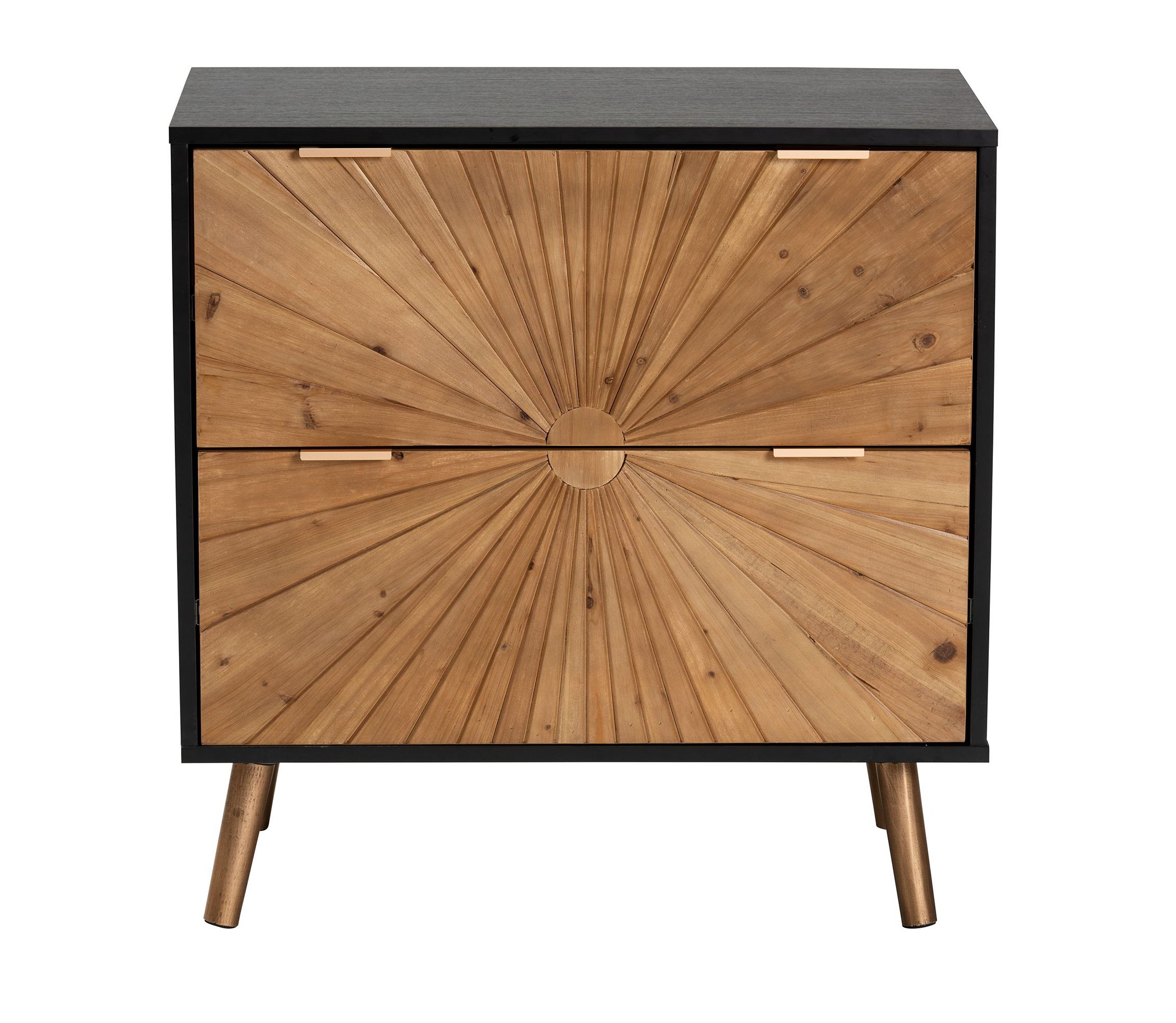 Richardson Mid-Century Transitional Two-Tone Black and Natural Brown Finished Wood 2-Drawer Storage Cabinet