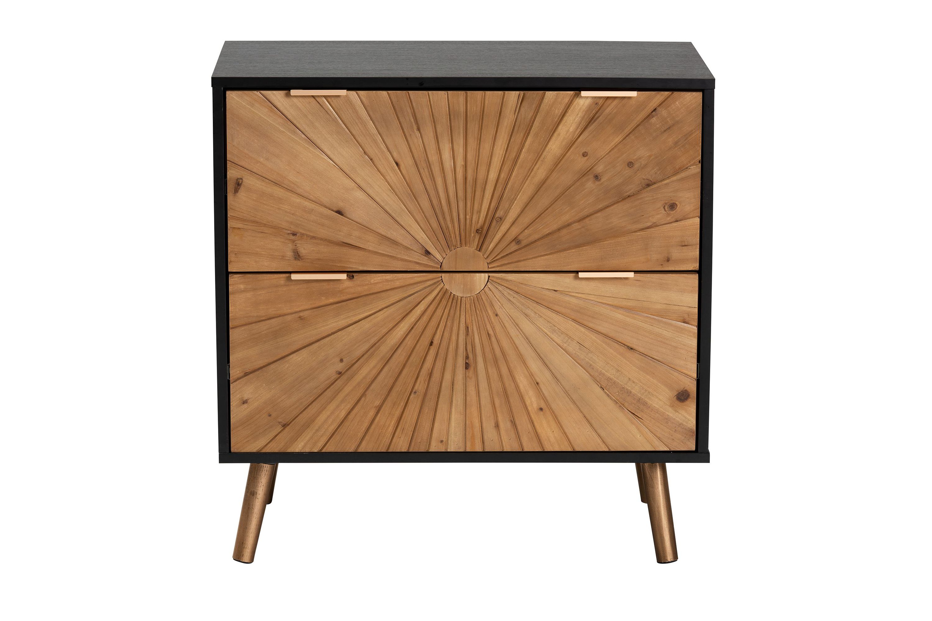 Richardson Mid-Century Transitional Two-Tone Black and Natural Brown Finished Wood 2-Drawer Storage Cabinet