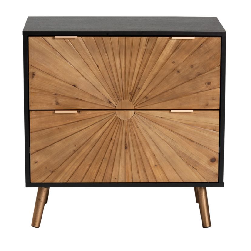 Richardson Mid-Century Transitional Two-Tone Black and Natural Brown Finished Wood 2-Drawer Storage Cabinet