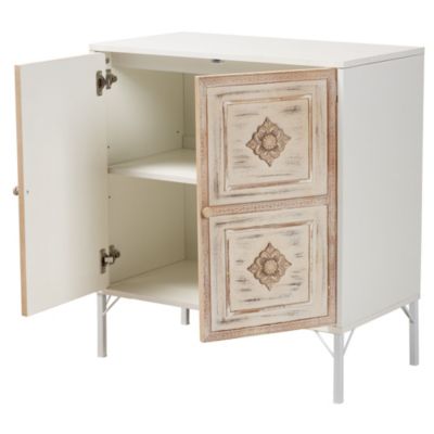 Favian Classic and Traditional Two-Tone White and Weathered Brown Finished Wood and White Metal 2-Door Sideboard