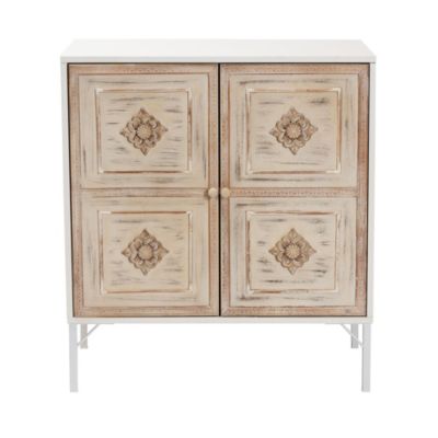 Favian Classic and Traditional Two-Tone White and Weathered Brown Finished Wood and White Metal 2-Door Sideboard