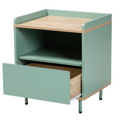 Tavita Mid-Century Modern Two-Tone Mint Green and Oak Brown Finished Wood 1-Drawer End Table