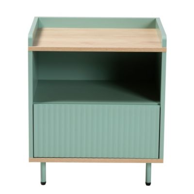 Tavita Mid-Century Modern Two-Tone Mint Green and Oak Brown Finished Wood 1-Drawer End Table