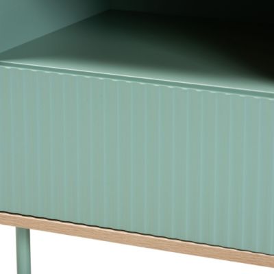 Tavita Mid-Century Modern Two-Tone Mint Green and Oak Brown Finished Wood 1-Drawer End Table