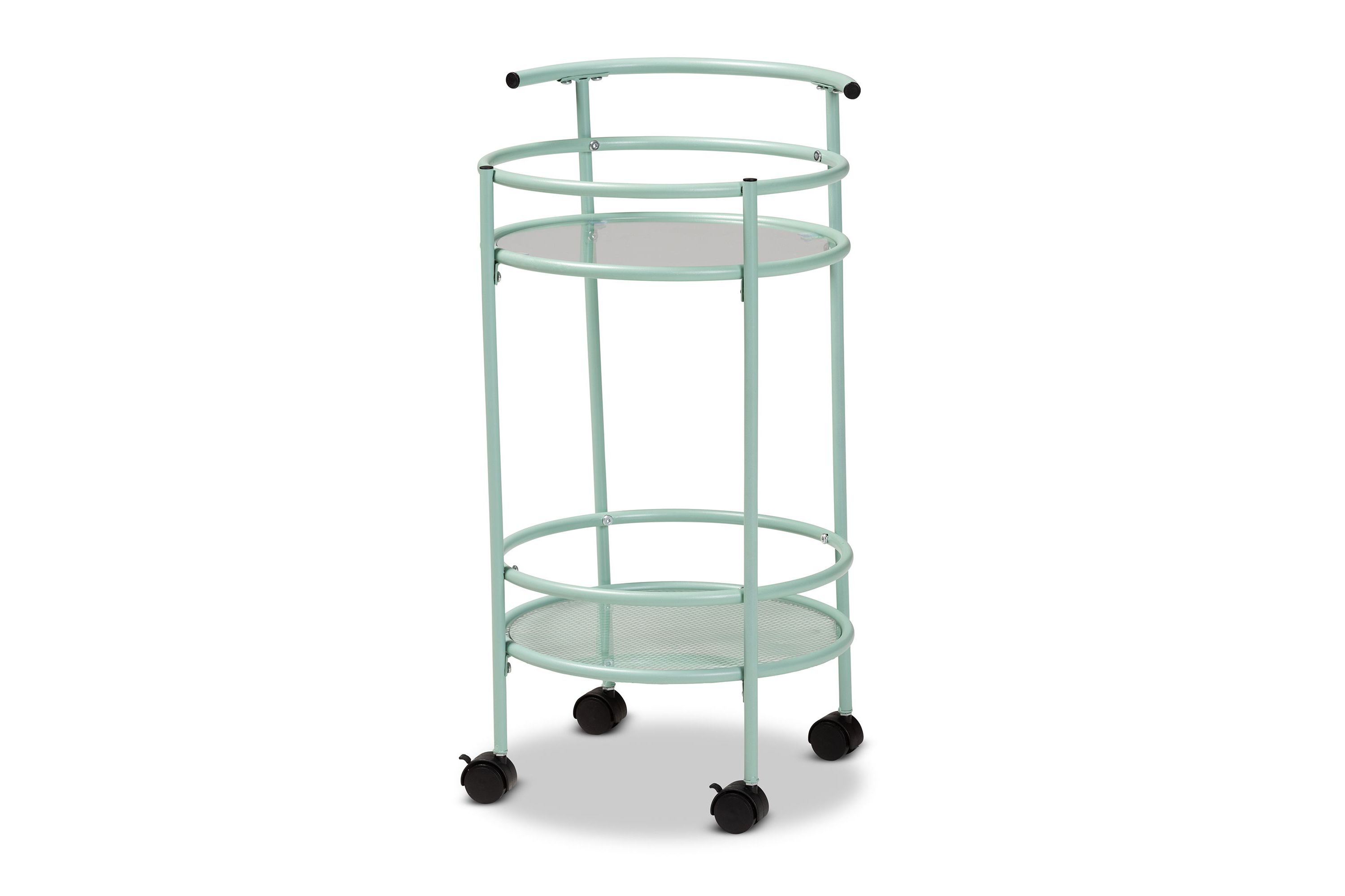 Newell Mid-Century Modern Mint Green Finished Metal 2-Tier Kitchen Cart